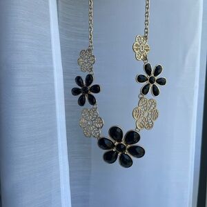 Elegant Black and Gold Floral Statement Necklace
